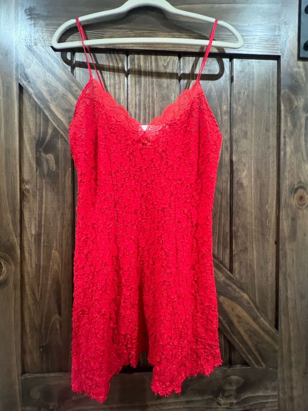 Red Lace Slip Dress with Delicate Straps